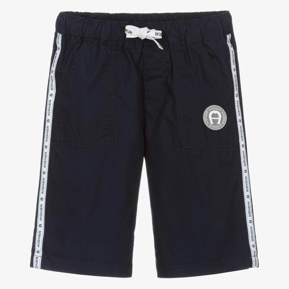 AIGNER - Boys Navy Blue Cotton Shorts | Childrensalon