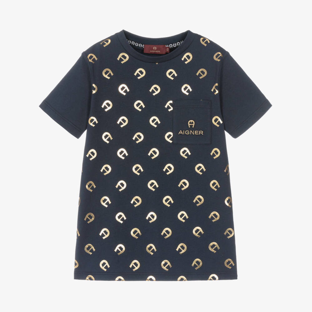 AIGNER-Boys Navy Blue Cotton T-Shirt | Childrensalon Outlet