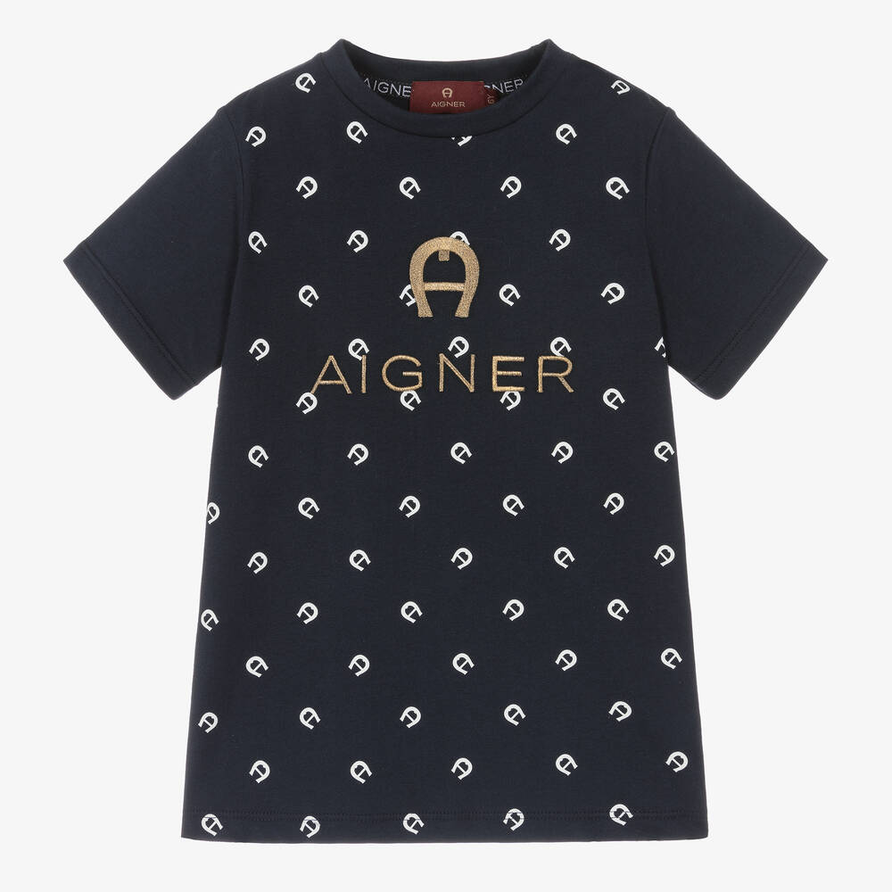 AIGNER-Boys Navy Blue Cotton T-Shirt | Childrensalon Outlet