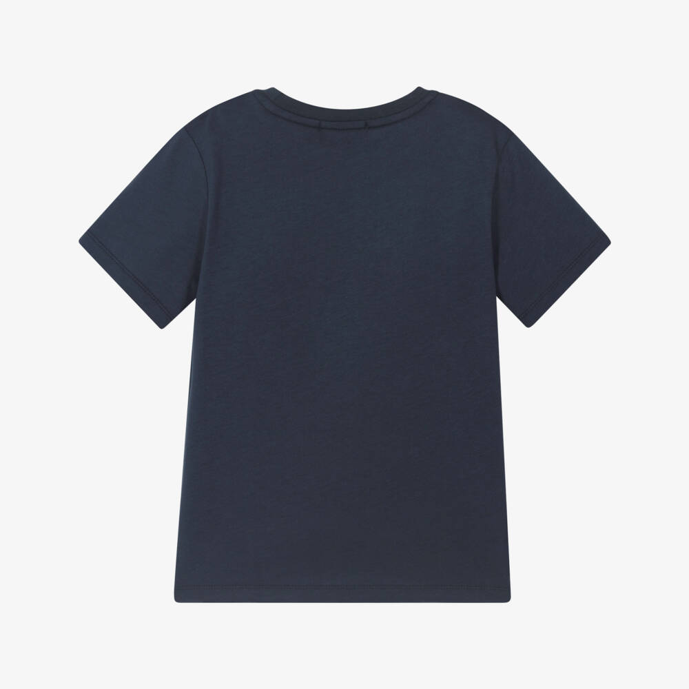 AIGNER-Boys Navy Blue Cotton T-Shirt with Oversized Logo Print | Childrensalon Outlet