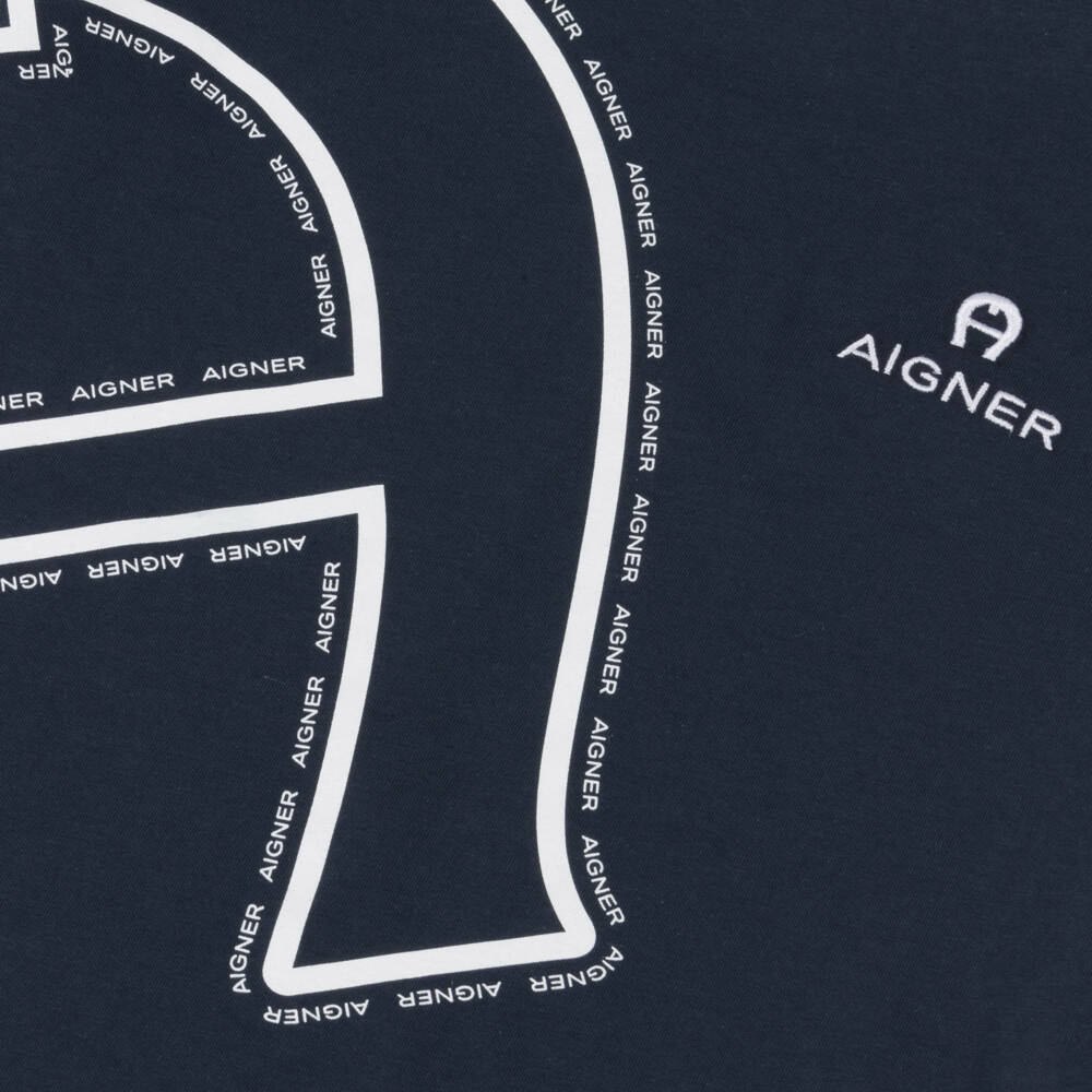 AIGNER-Boys Navy Blue Cotton T-Shirt with Oversized Logo Print | Childrensalon Outlet