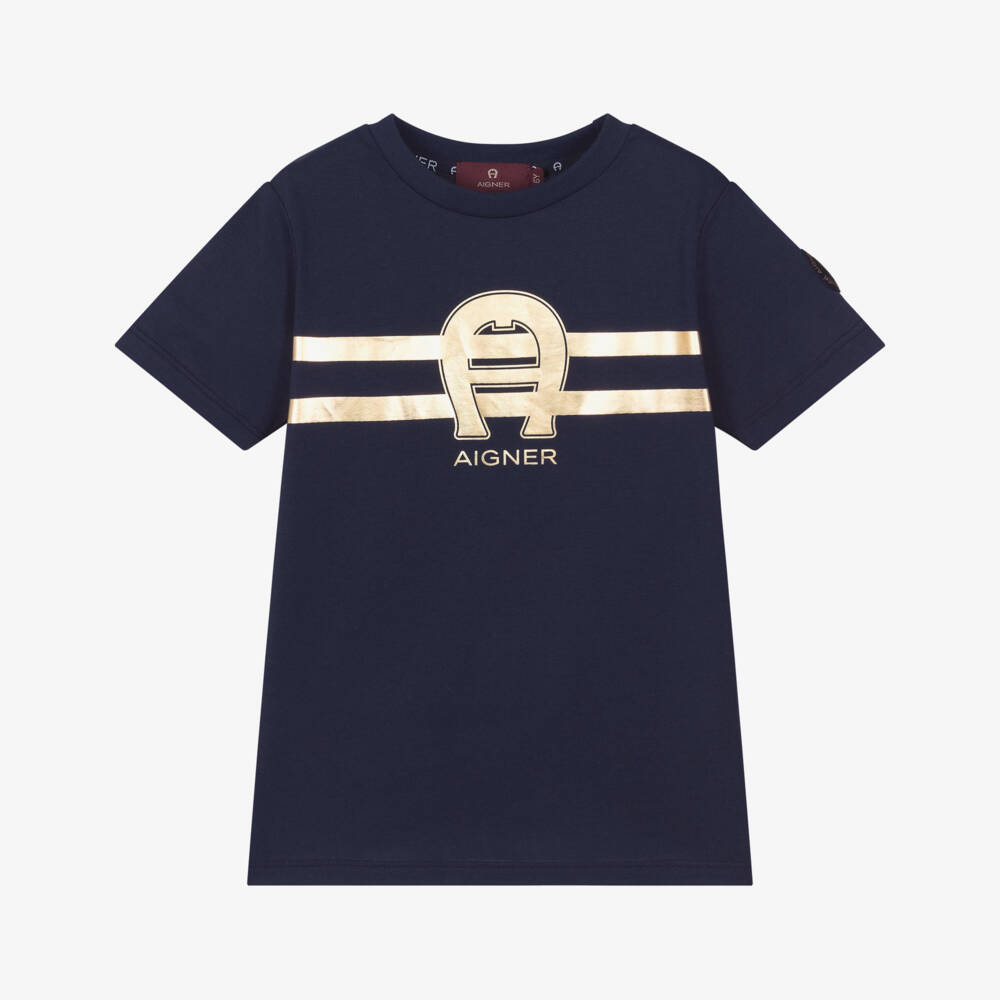 AIGNER-Футболка синий и золотой с логотипом для мальчиков | Childrensalon Outlet