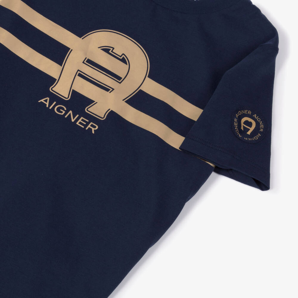 AIGNER-Футболка синий и золотой с логотипом для мальчиков | Childrensalon Outlet