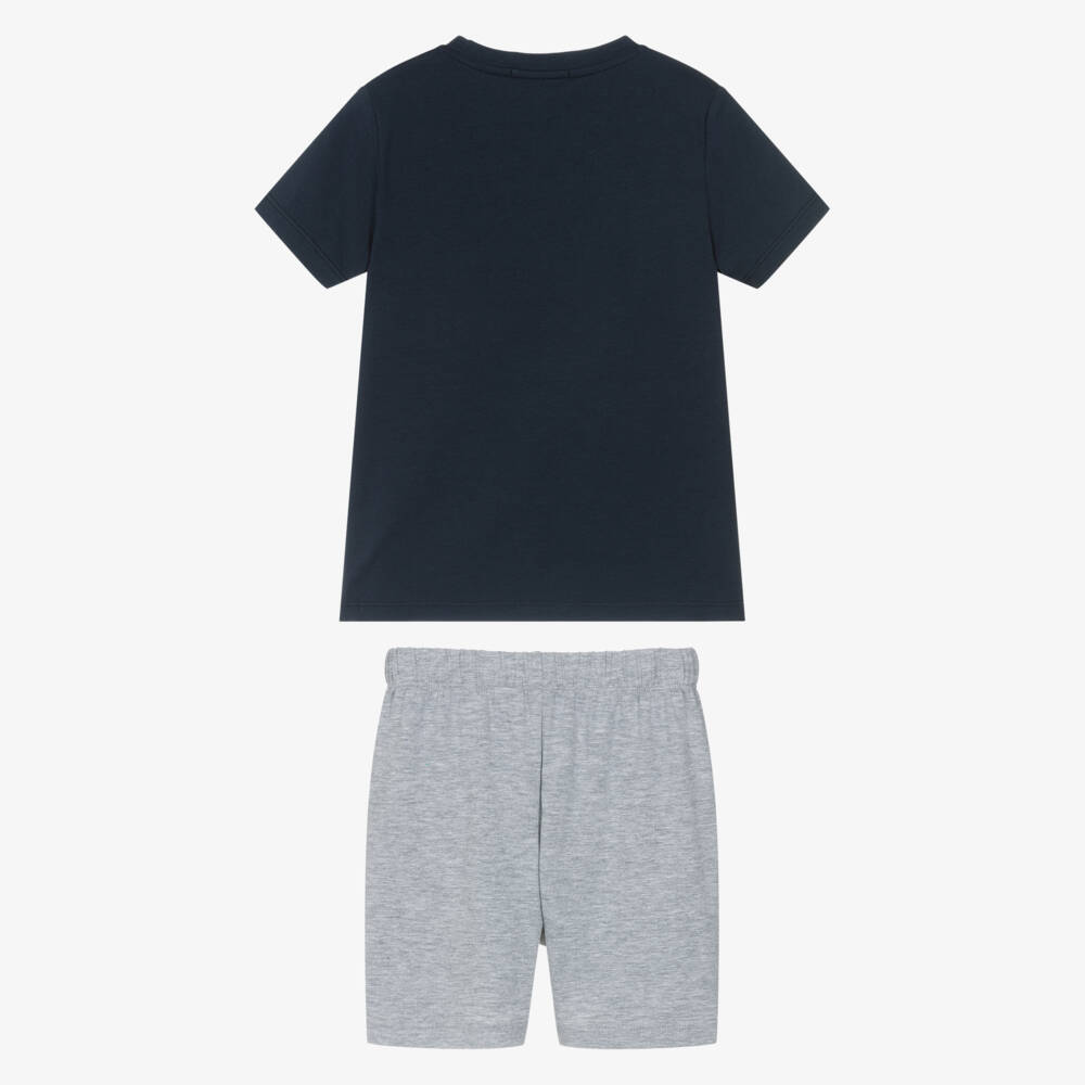 AIGNER-Boys Navy Blue & Grey Cotton Jersey Short Pyjamas | Childrensalon Outlet