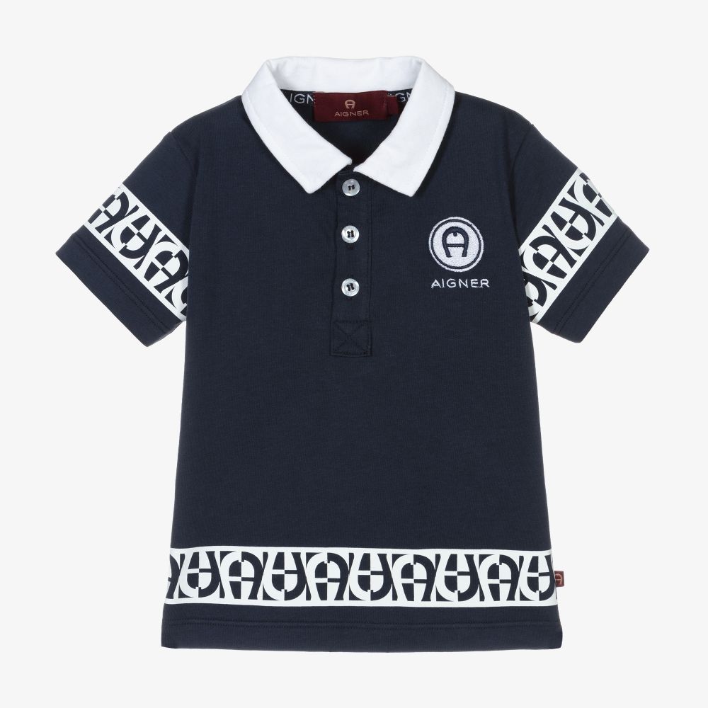 AIGNER - Boys Navy Blue Logo Polo Shirt | Childrensalon