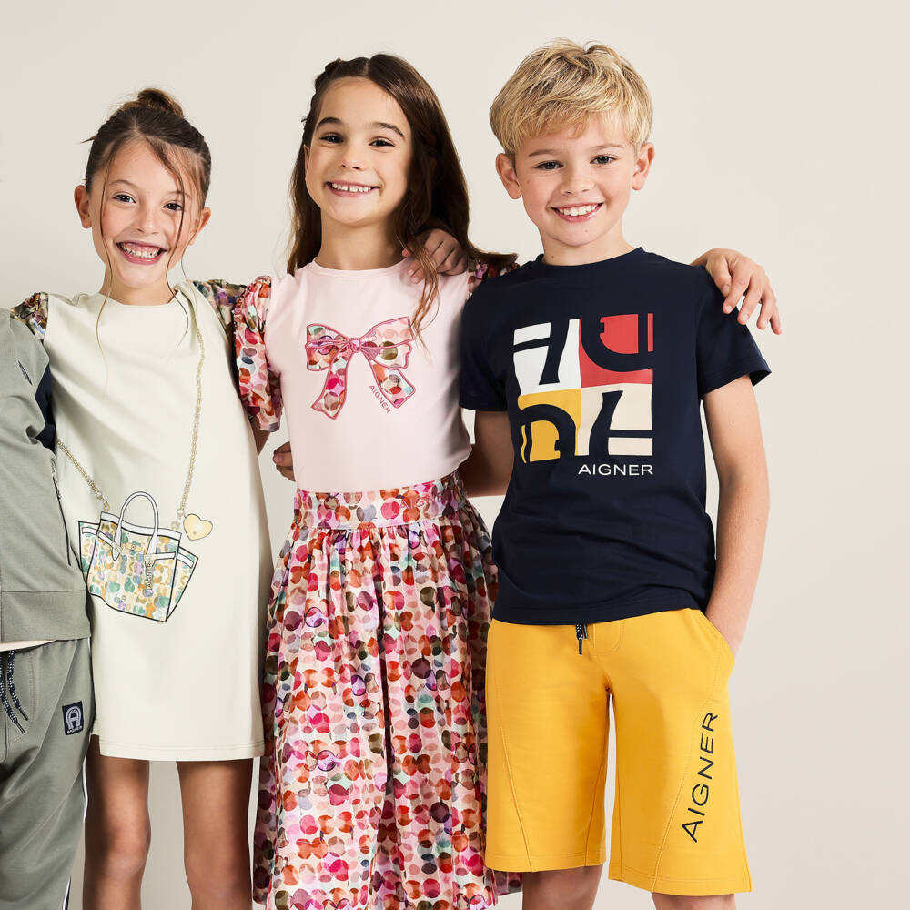AIGNER-Boys Navy Blue & Mustard Yellow Cotton Shorts Set | Childrensalon Outlet