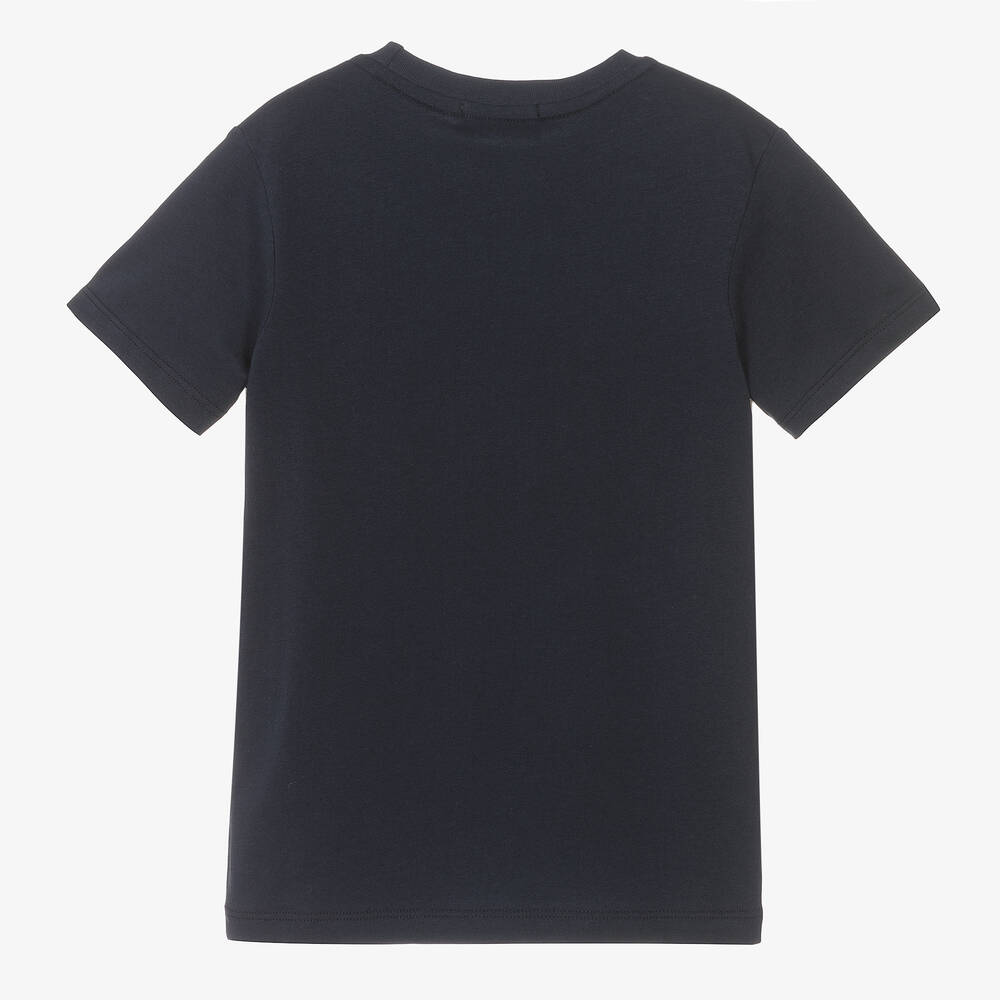 AIGNER-Boys Navy Blue Striped Logo T-Shirt | Childrensalon Outlet