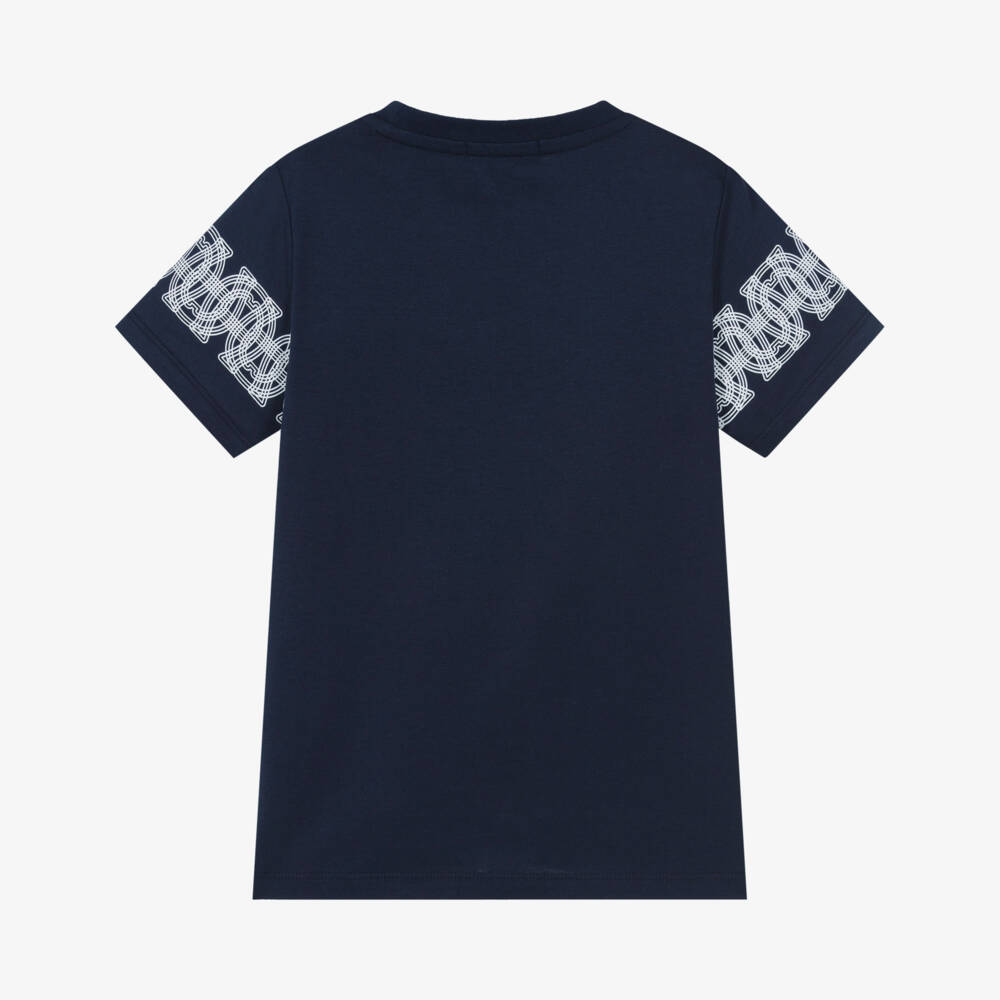 AIGNER-Boys Navy Blue & White Logo Cotton Jersey T-Shirt | Childrensalon Outlet