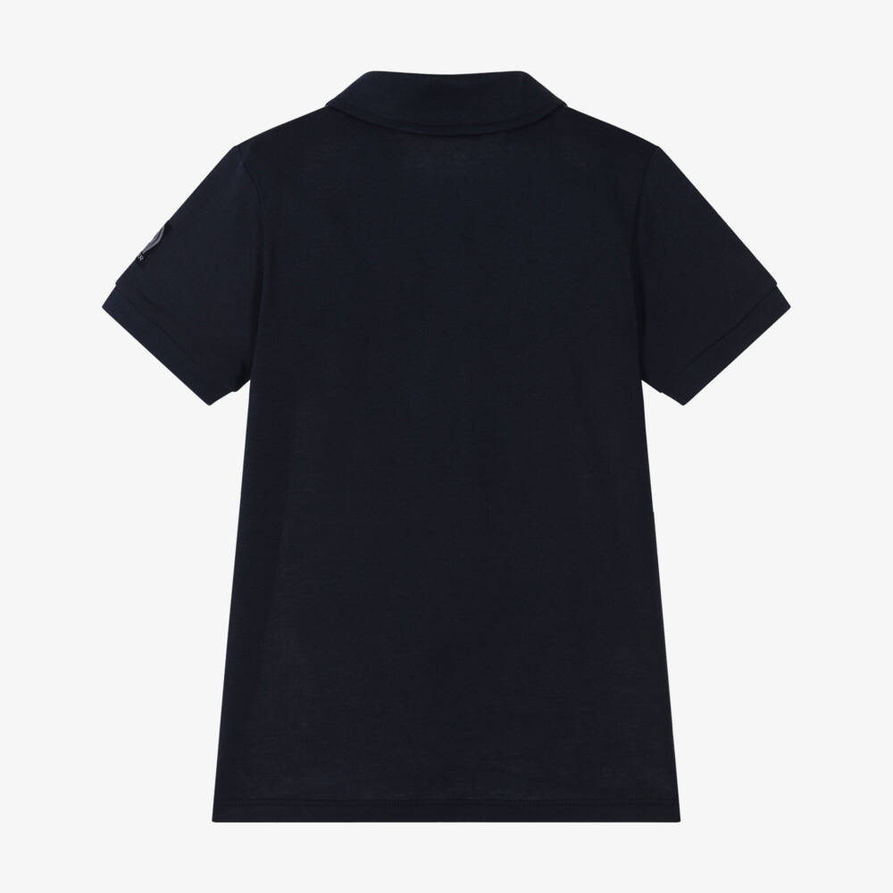 AIGNER-Boys Navy Blue & White Logo Pattern Cotton Polo Shirt | Childrensalon Outlet