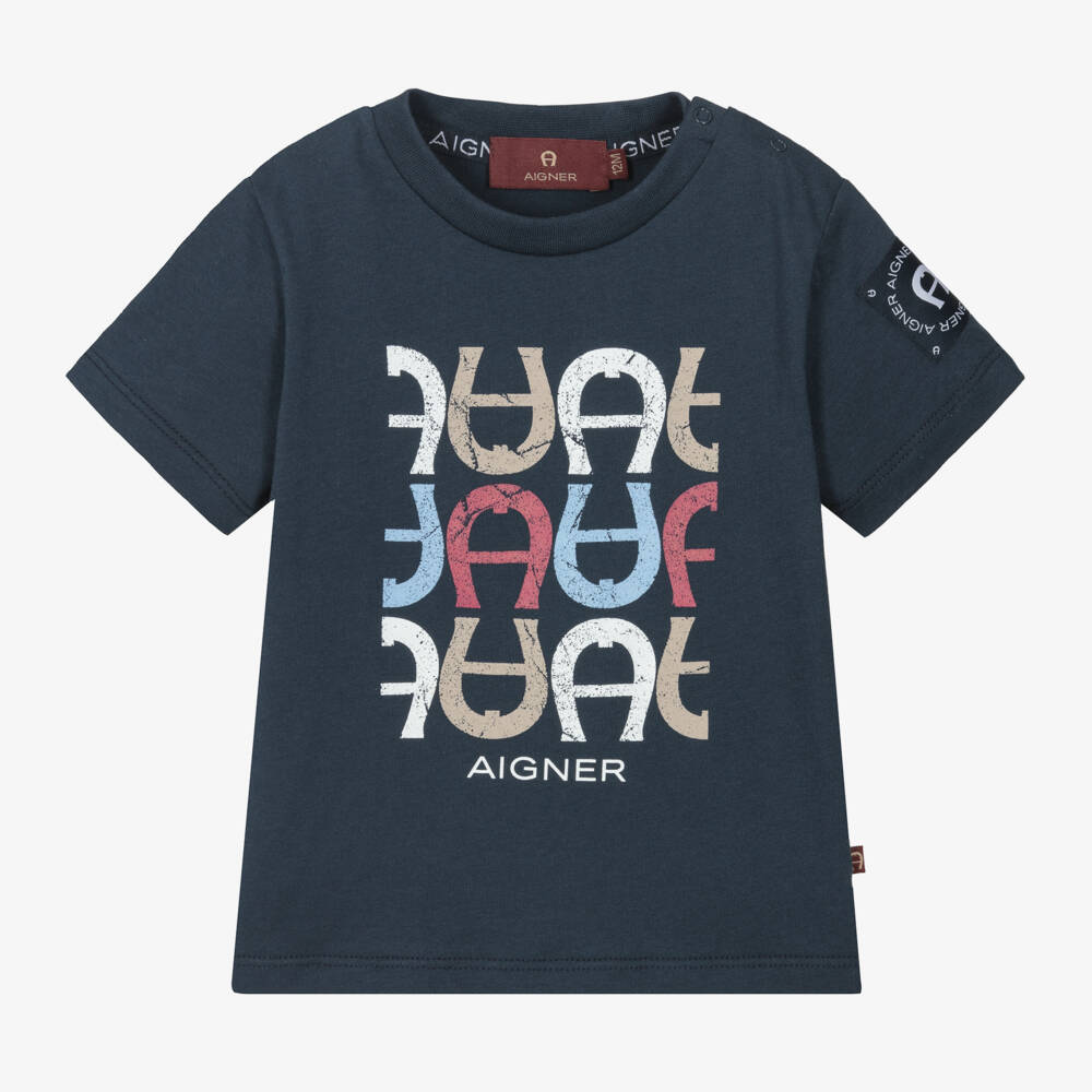 AIGNER-Футболка из синего хлопка с эмблемой для мальчиков | Childrensalon Outlet