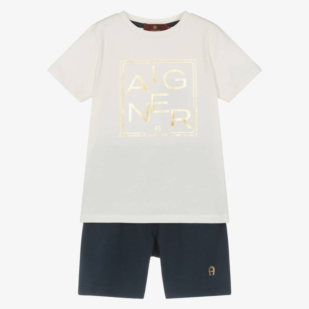 AIGNER-Boys Navy & Cream Sleep Set | Childrensalon Outlet