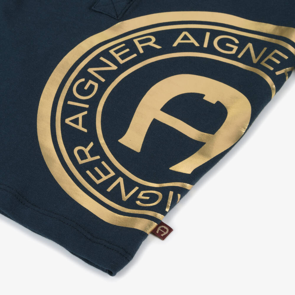 AIGNER-Boys Navy & Gold Designer Polo | Childrensalon Outlet