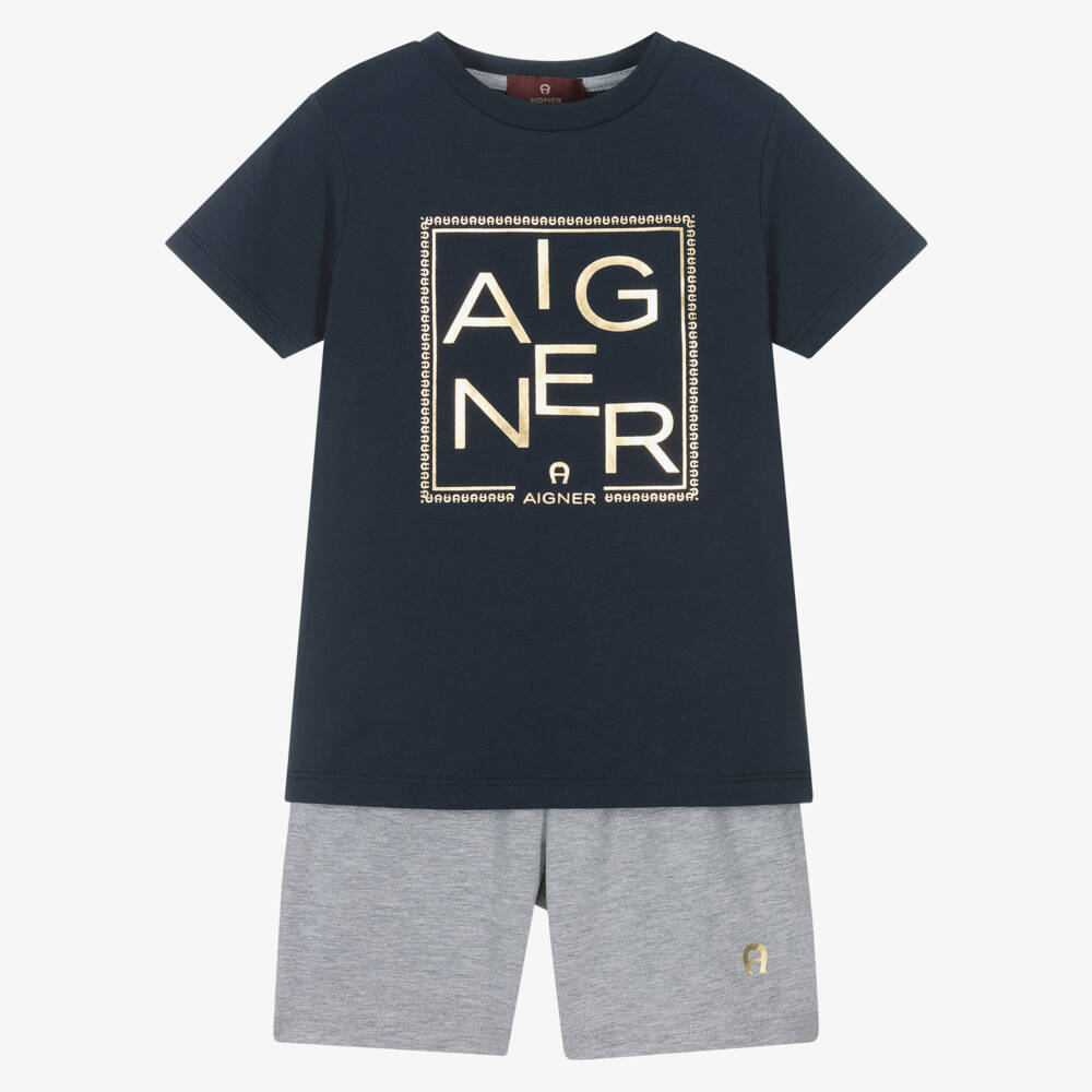 AIGNER-Boys Navy & Grey Sleepwear Set | Childrensalon Outlet