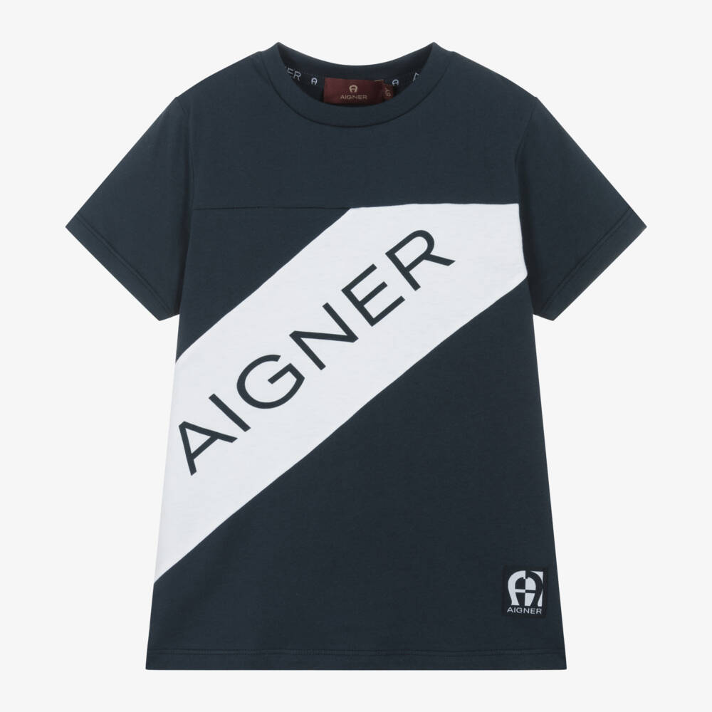 AIGNER-Футболка из хлопка с логотипом синяя для мальчиков | Childrensalon Outlet