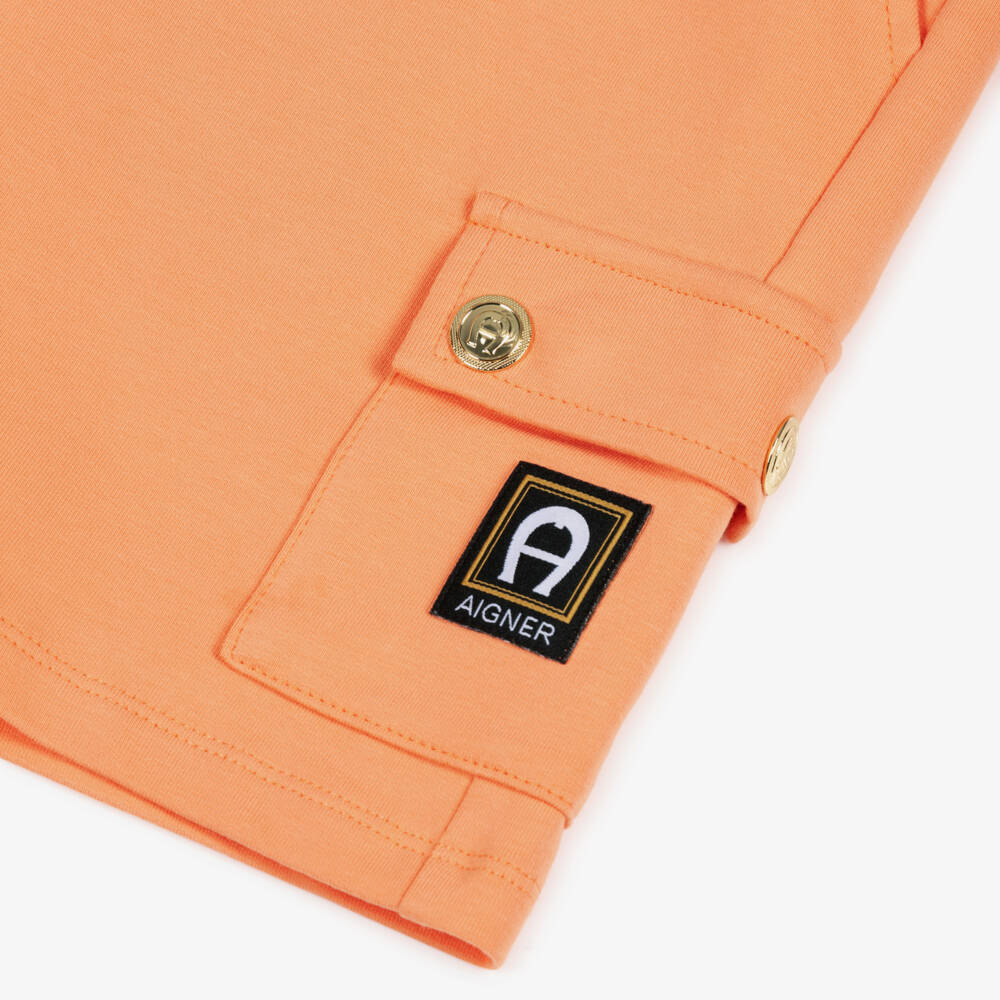 AIGNER-Boys Orange Cotton Jersey Cargo Shorts | Childrensalon Outlet