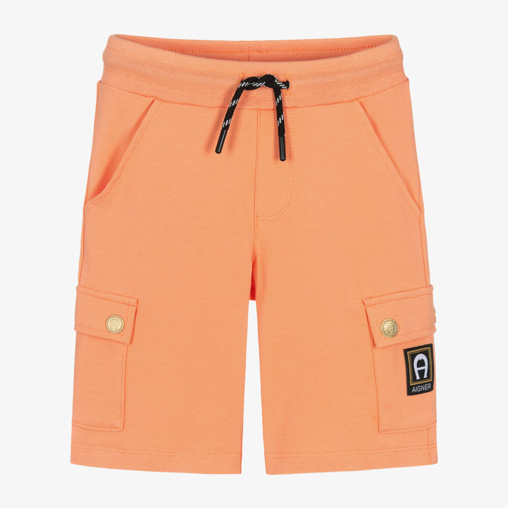 AIGNER-Boys Orange Cotton Jersey Cargo Shorts | Childrensalon Outlet