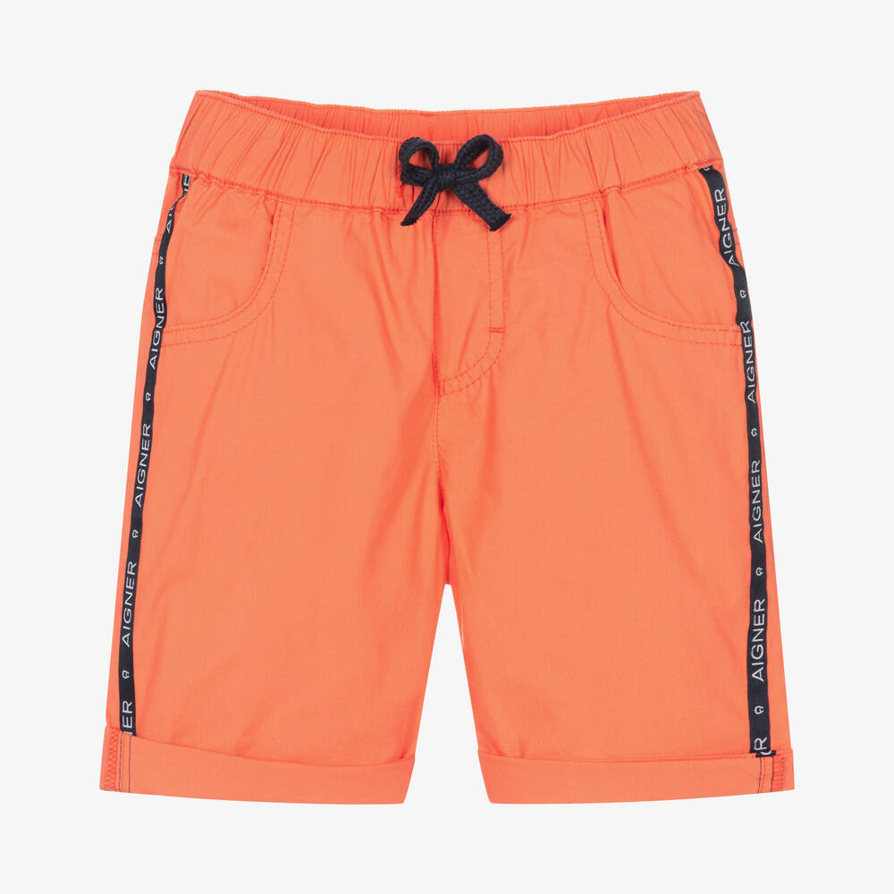 AIGNER - Boys Orange Cotton Logo Shorts | Childrensalon