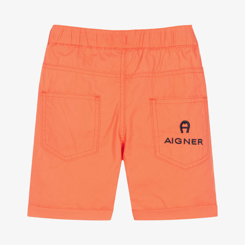 AIGNER-Boys Orange Cotton Logo Shorts | Childrensalon Outlet