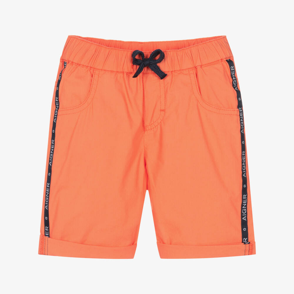 AIGNER-Boys Orange Cotton Logo Shorts | Childrensalon Outlet