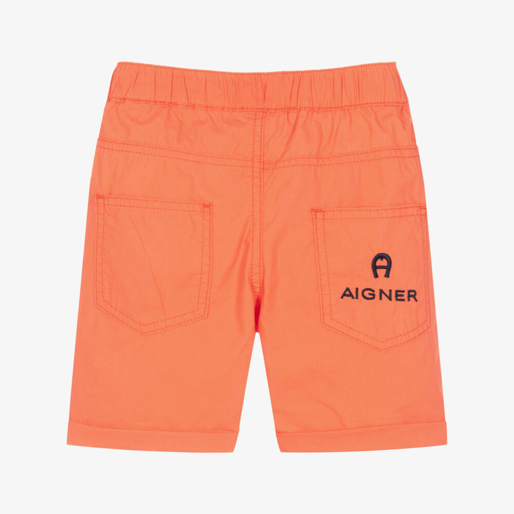AIGNER-Boys Orange Cotton Logo Shorts | Childrensalon Outlet