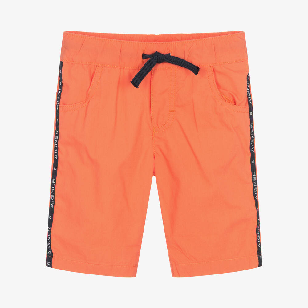 AIGNER - Boys Orange Cotton Logo Shorts | Childrensalon