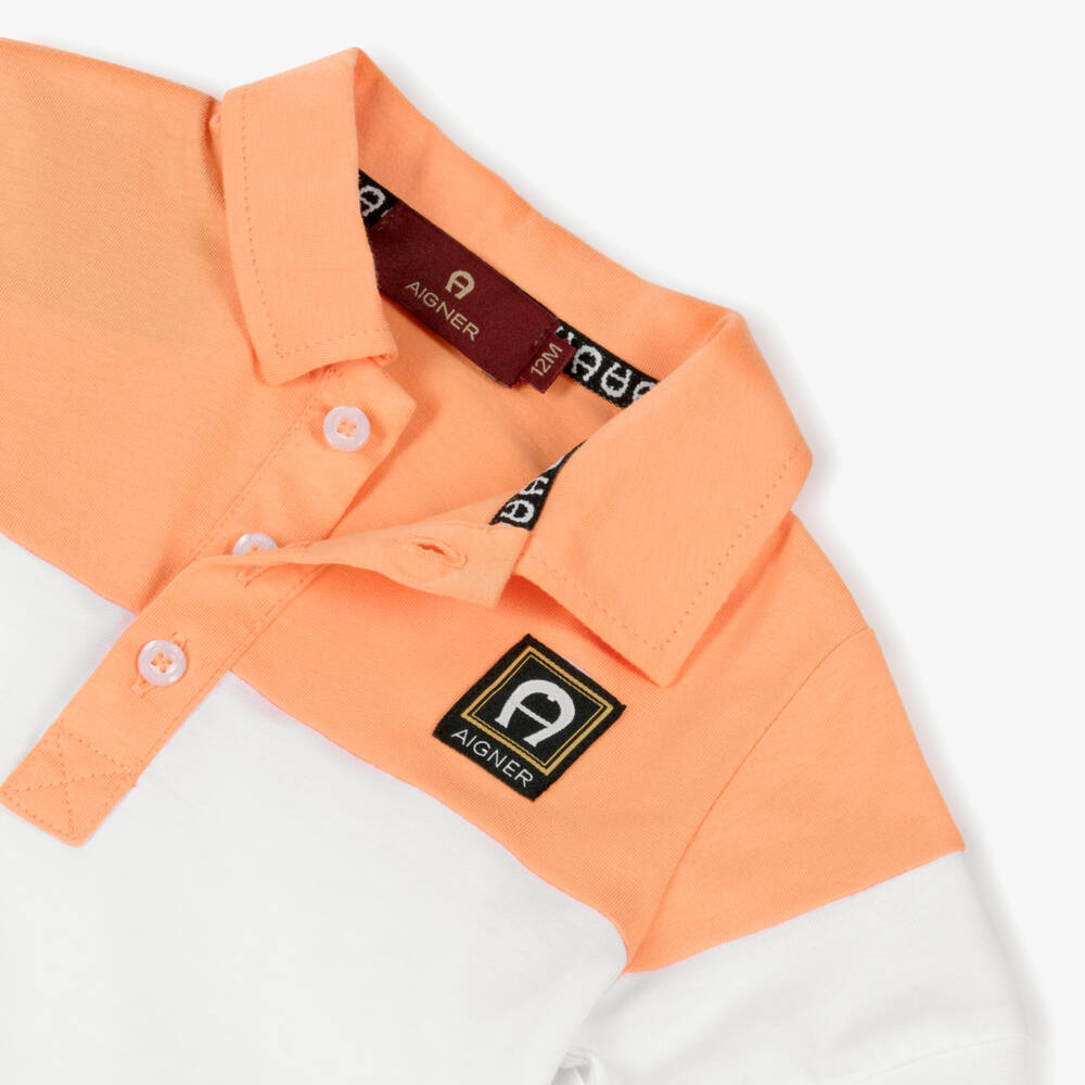 AIGNER-Boys Orange & White Cotton Jersey Polo Shirt | Childrensalon Outlet
