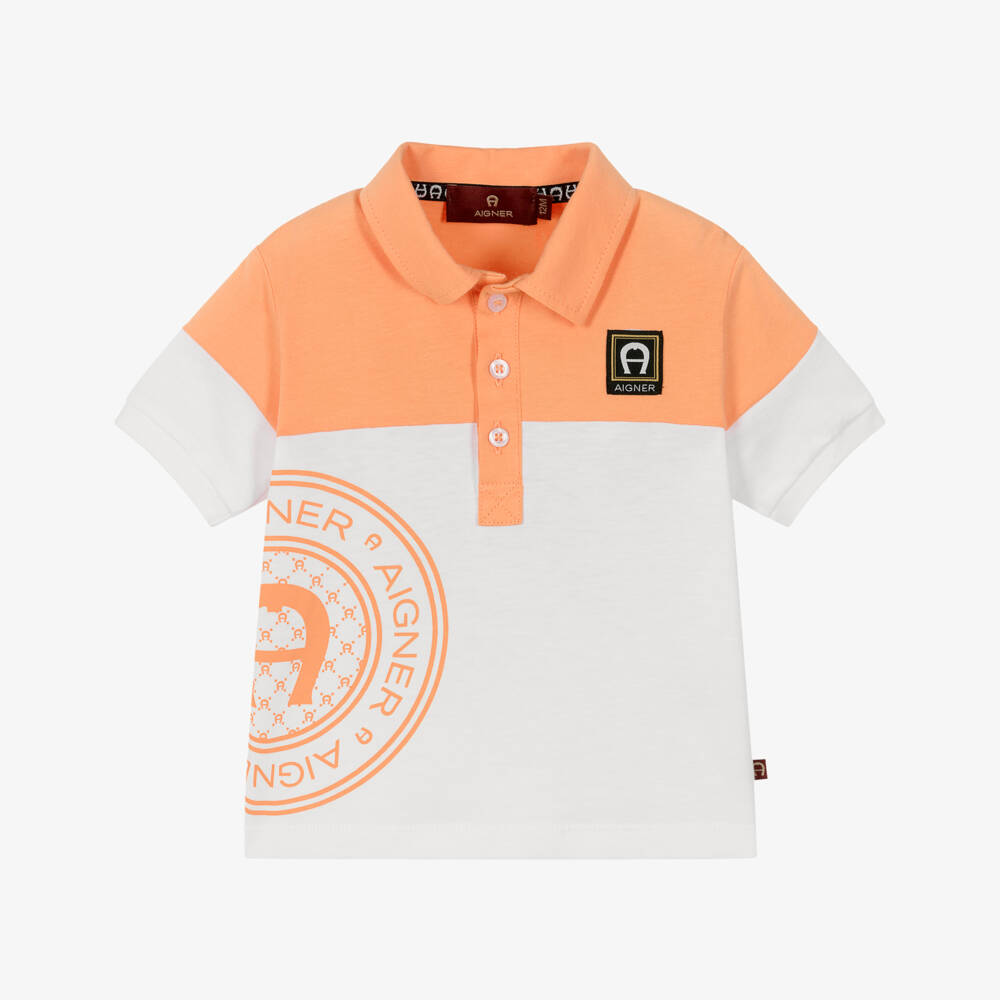 AIGNER-Boys Orange & White Cotton Jersey Polo Shirt | Childrensalon Outlet