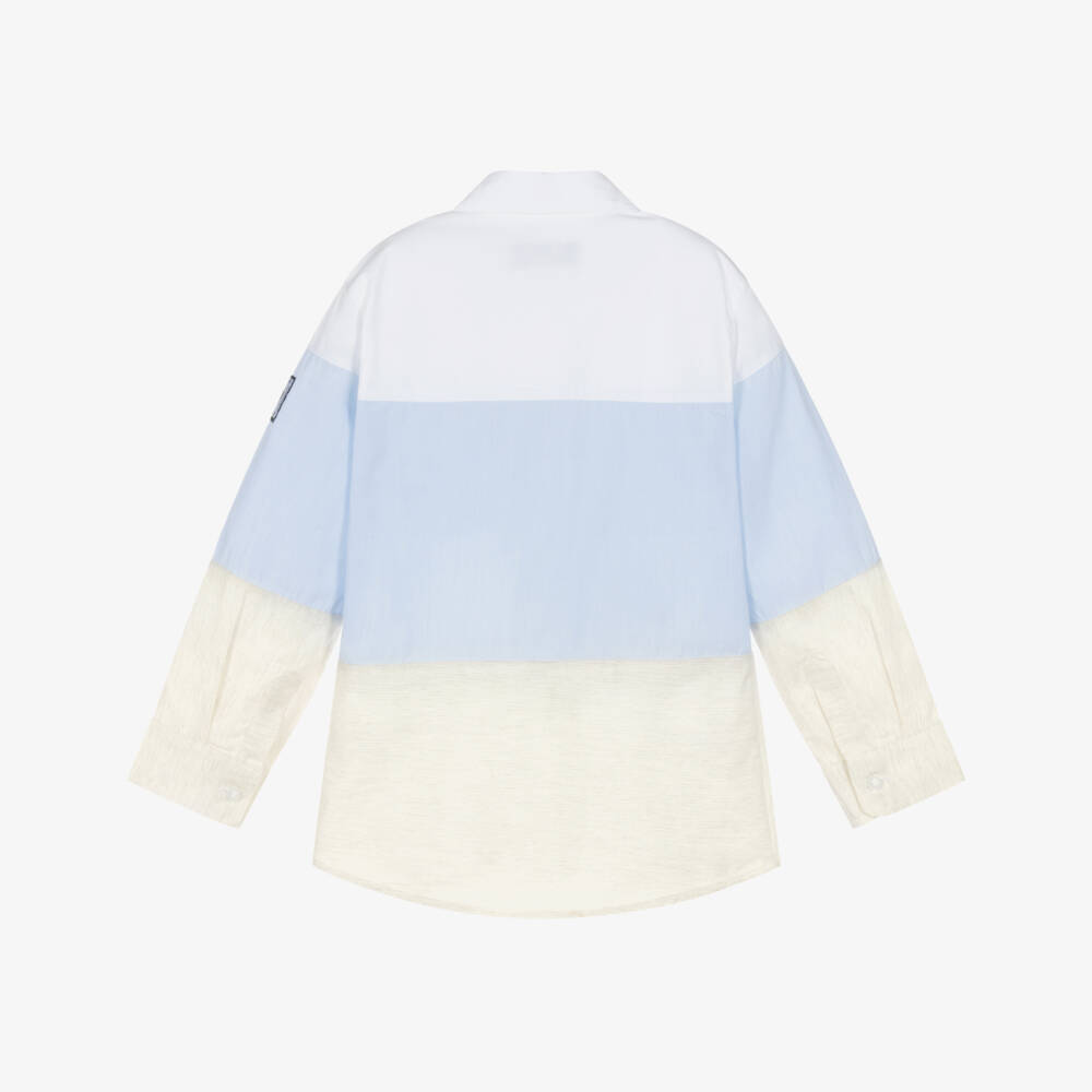 AIGNER-Boys Pale Blue Colourblock Cotton Shirt | Childrensalon Outlet