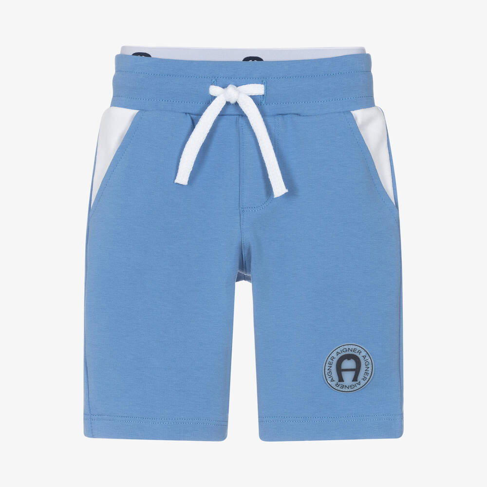 AIGNER-Boys Pale Blue Cotton Logo Shorts with Double Waistband | Childrensalon Outlet