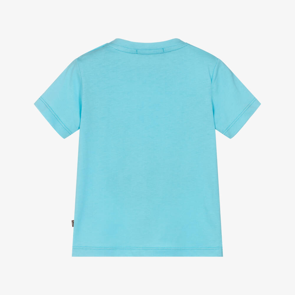 AIGNER-Boys Pale Blue Cotton T-Shirt with White Logos | Childrensalon Outlet