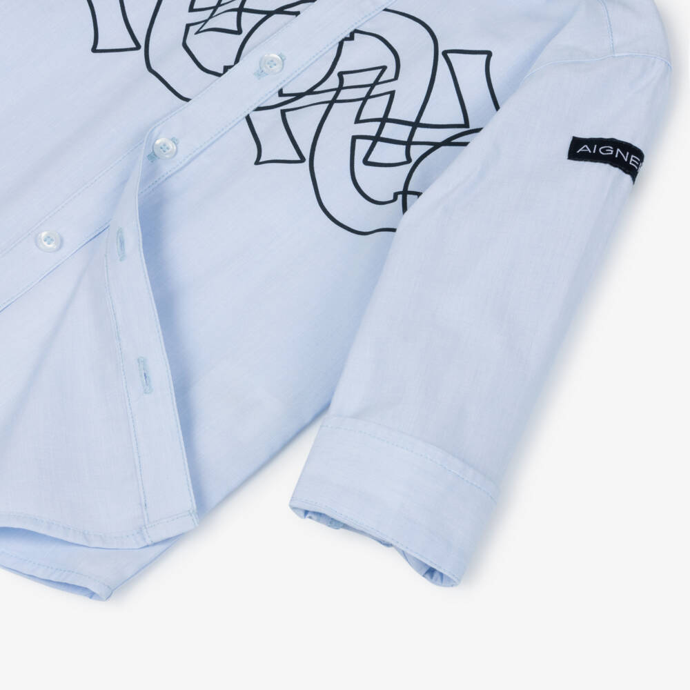 AIGNER-Boys Pale Blue & White Cotton Short Set | Childrensalon Outlet