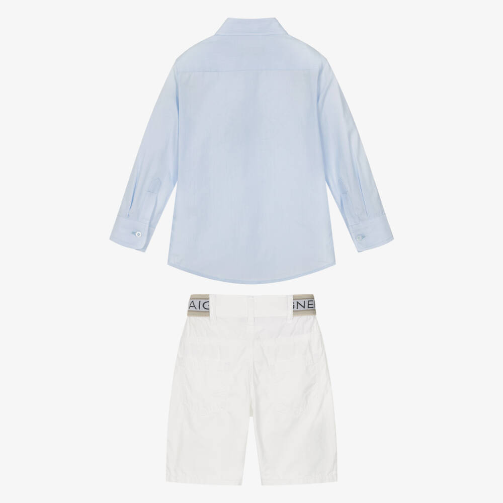 AIGNER-Boys Pale Blue & White Cotton Short Set | Childrensalon Outlet