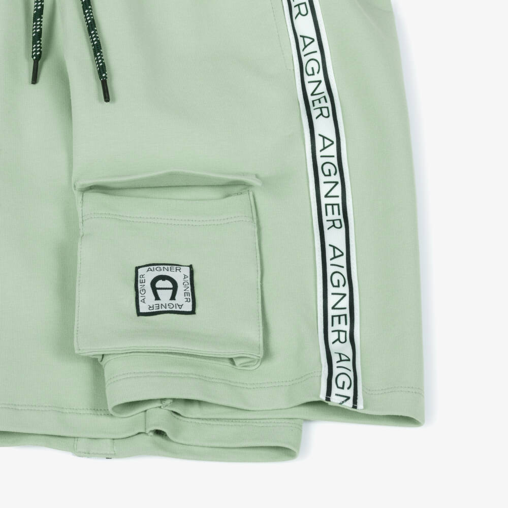 AIGNER-Boys Pastel Green Cotton Jersey Drawstring Shorts | Childrensalon Outlet