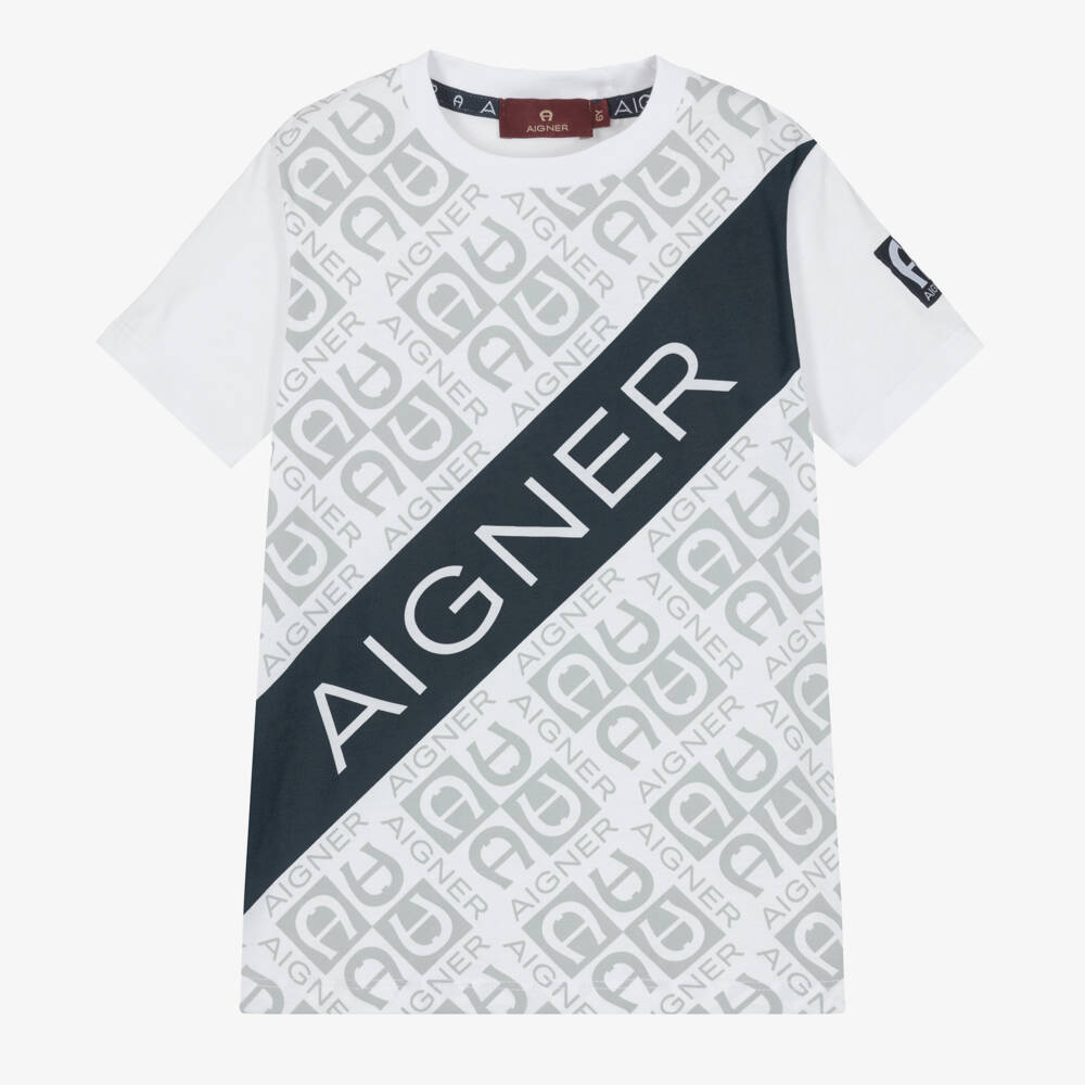 AIGNER-تي شيرت أبيض نقي من القطن للأولاد | Childrensalon Outlet