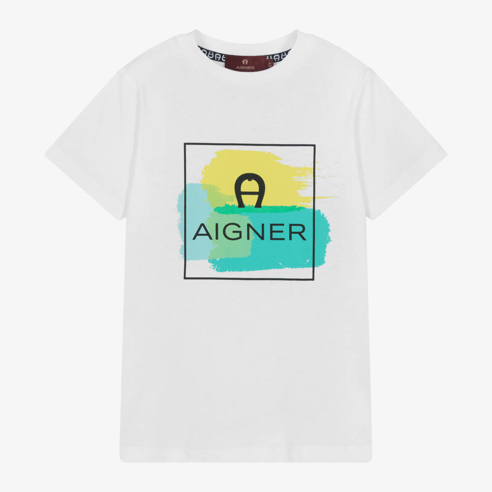 AIGNER-تي شيرت أبيض نقي من القطن للأولاد | Childrensalon Outlet