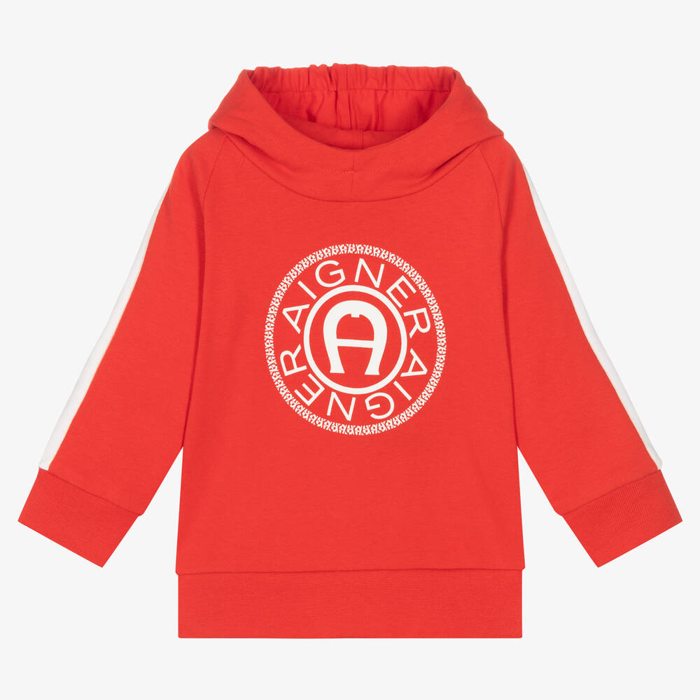 AIGNER - Boys Red Cotton Logo Hoodie | Childrensalon