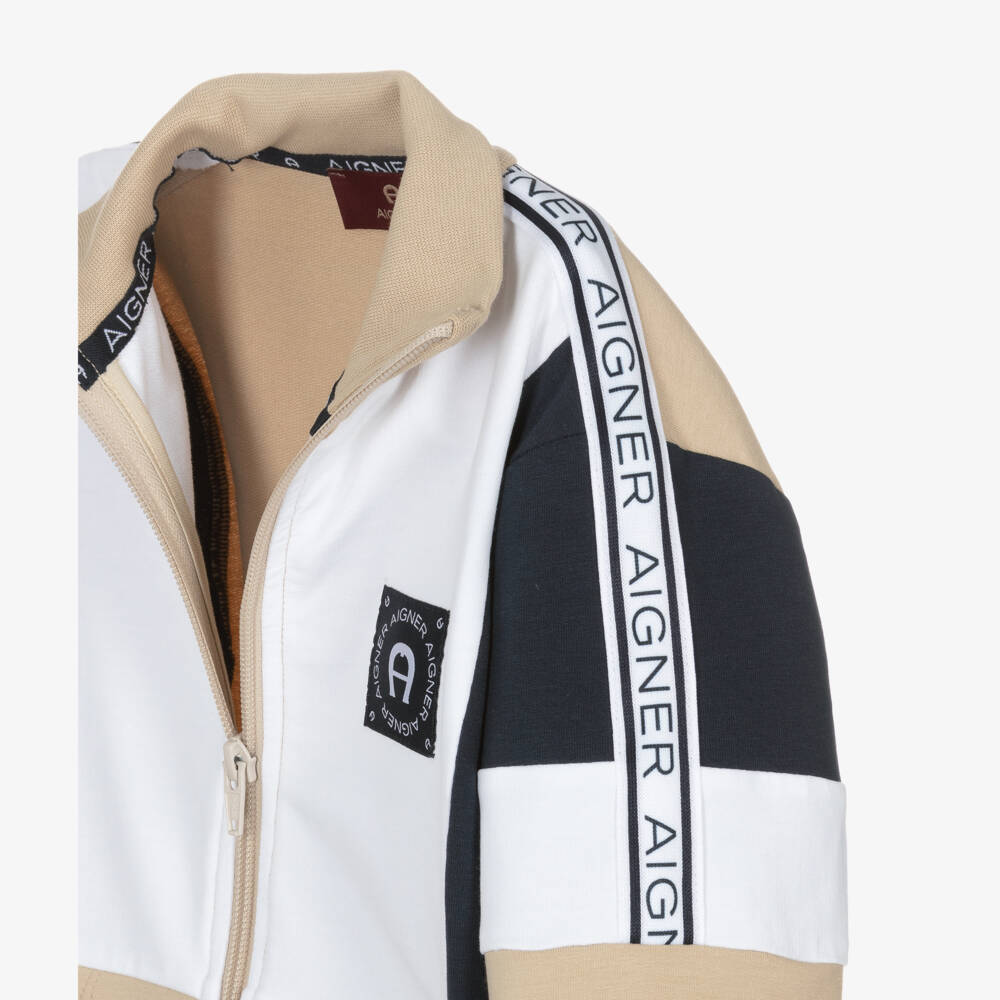 AIGNER-Мягкая бежевая куртка на молнии для мальчиков | Childrensalon Outlet