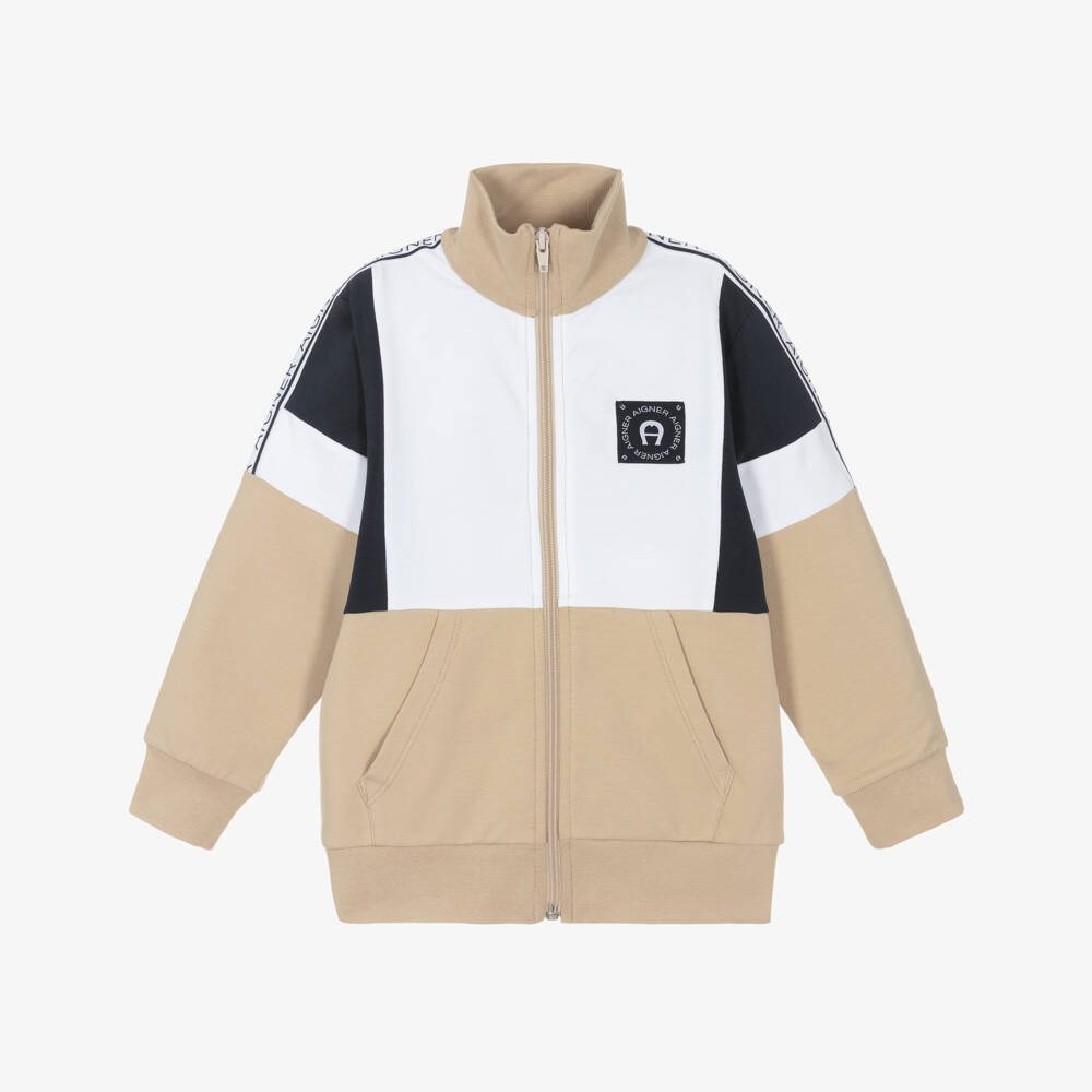 AIGNER-Мягкая бежевая куртка на молнии для мальчиков | Childrensalon Outlet