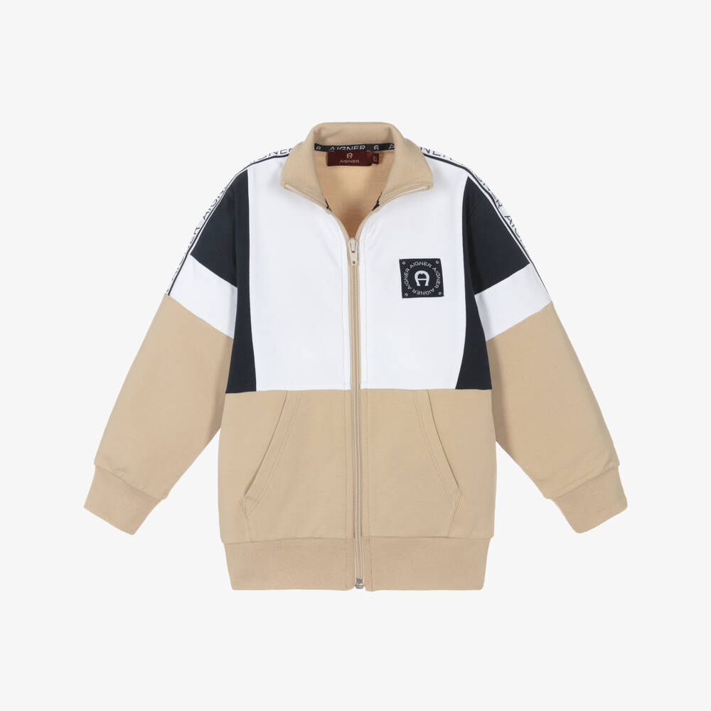 AIGNER-Boys Soft Beige Zip Jacket | Childrensalon Outlet