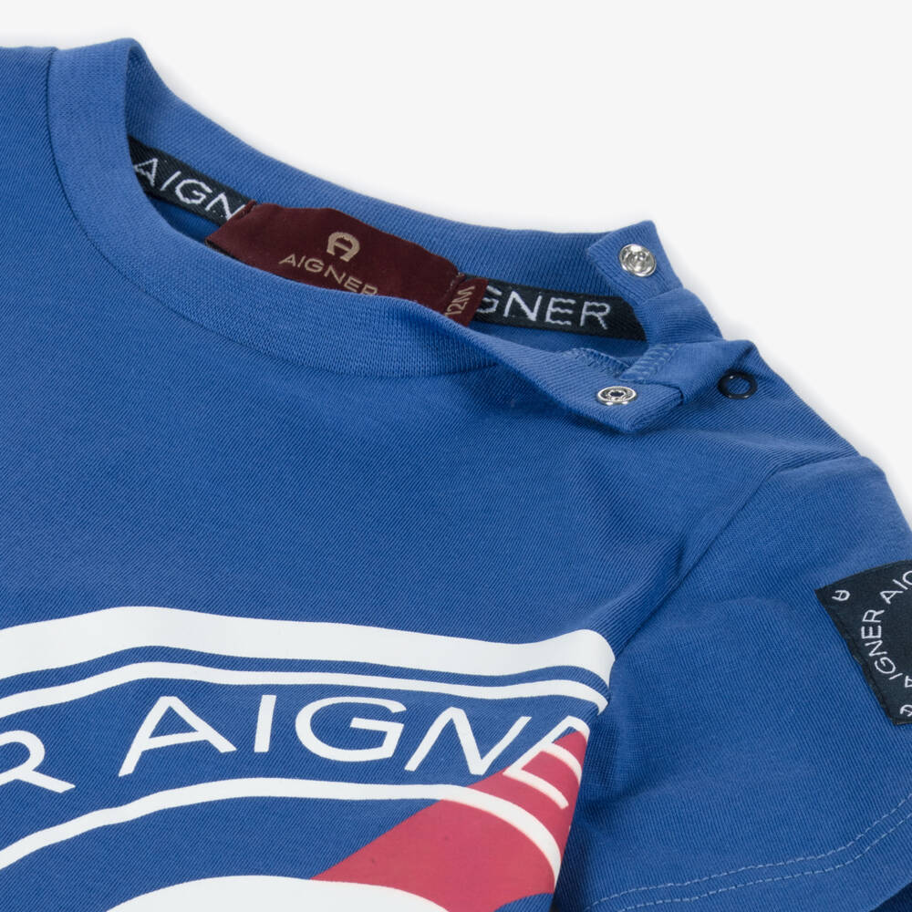 AIGNER-Мягкая голубая хлопковая футболка для мальчиков | Childrensalon Outlet