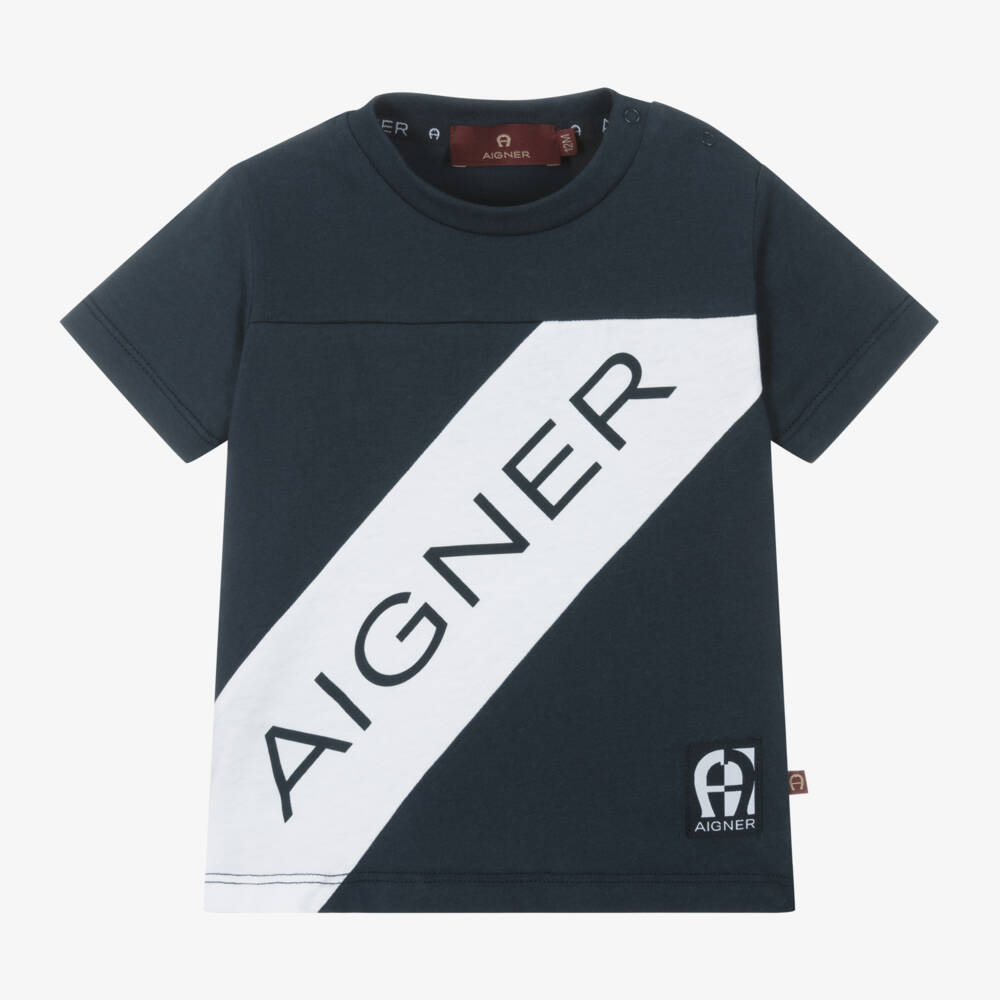 AIGNER-Boys Soft Blue Logo Tee | Childrensalon Outlet