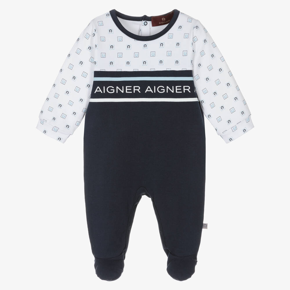 AIGNER-Boys Soft Blue Pima Sleepsuit | Childrensalon Outlet