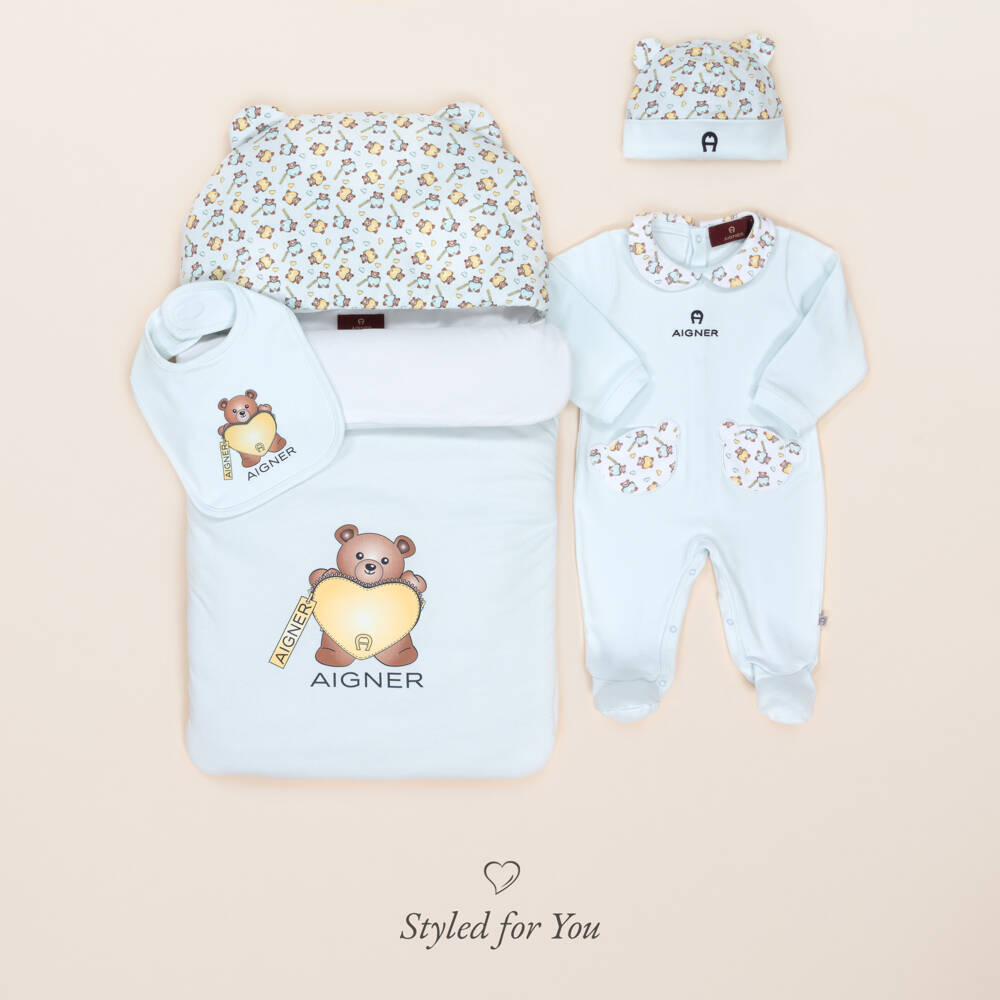 AIGNER-مريلة زرقاء ناعمة للأولاد بتصميم دمية دب | Childrensalon Outlet