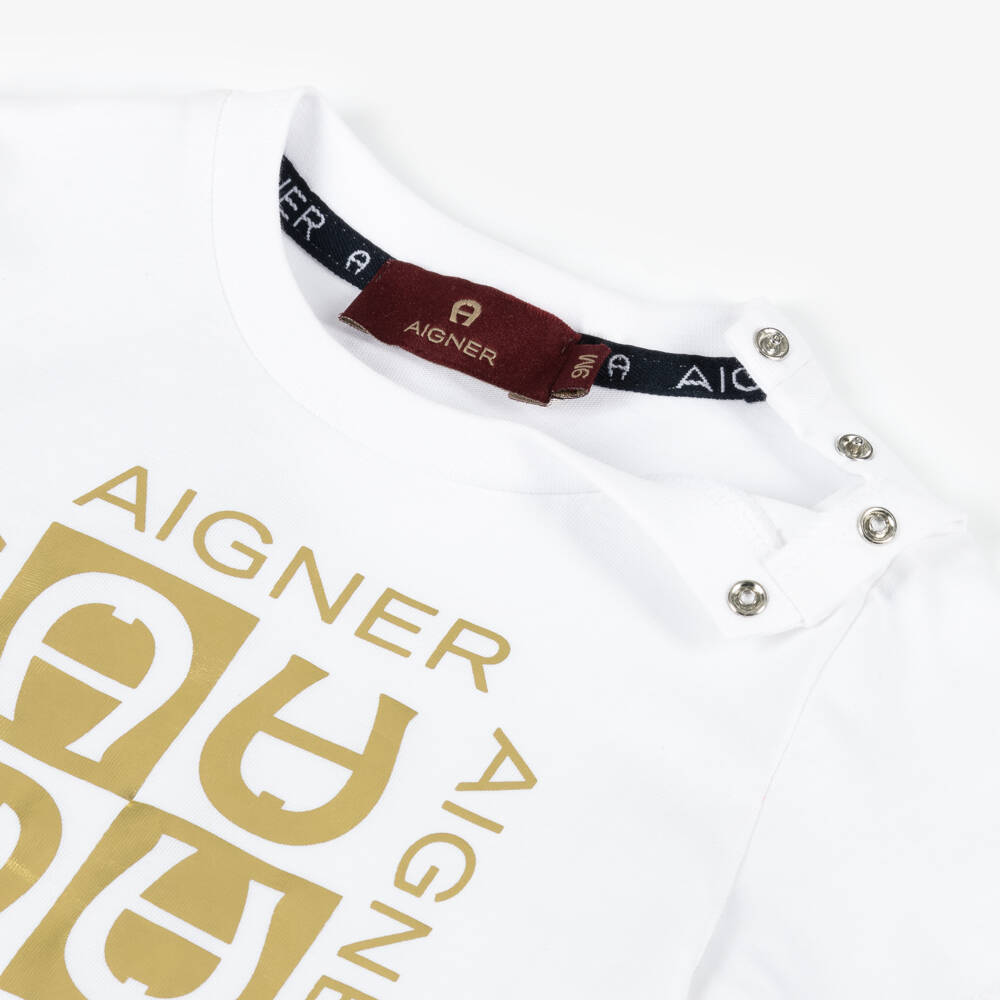 AIGNER-Boys Soft White Logo Tee | Childrensalon Outlet