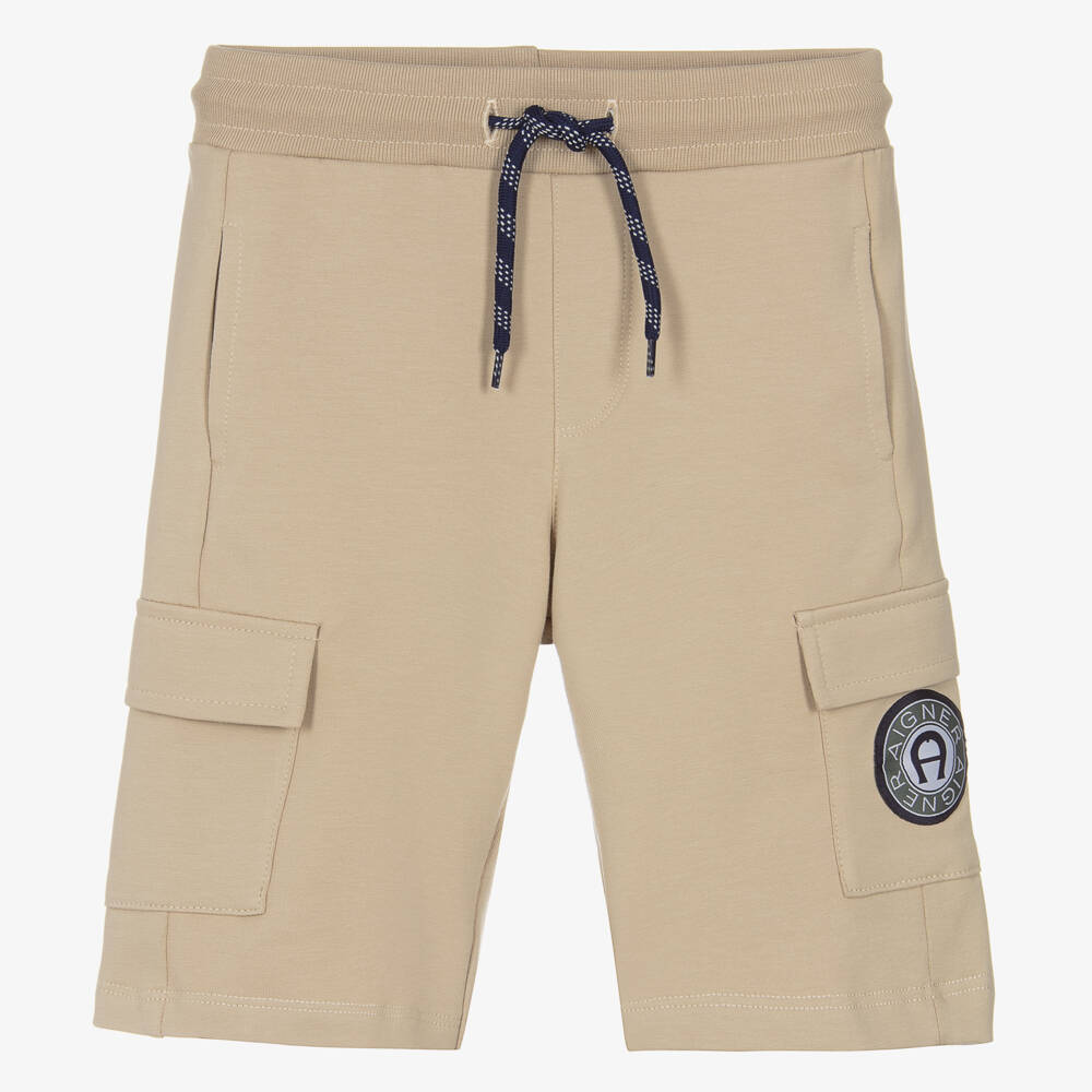 AIGNER-Boys Tan Cotton Cargo Shorts | Childrensalon Outlet