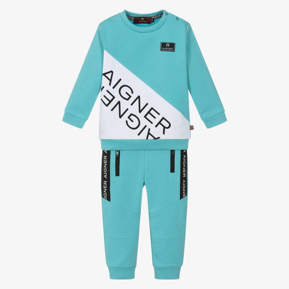 AIGNER-Boys Turquoise Blue Cotton Tracksuit | Childrensalon Outlet