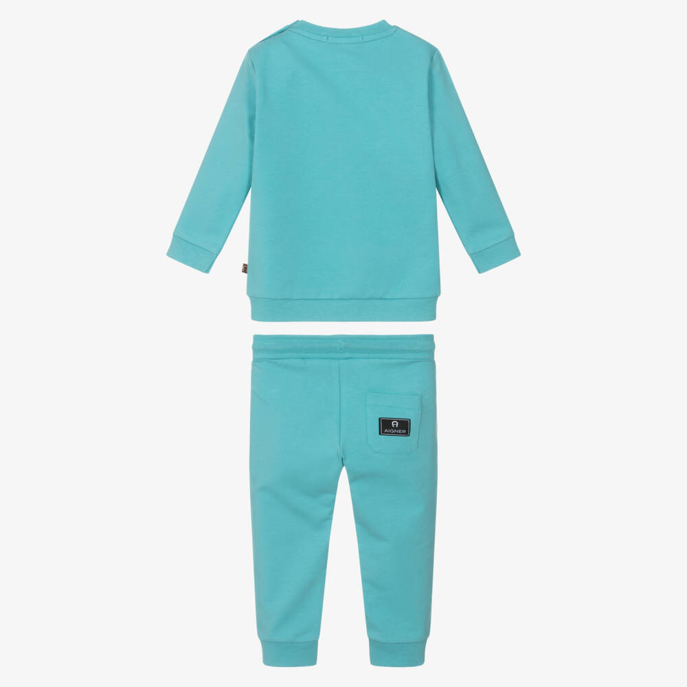 AIGNER-Boys Turquoise Blue Cotton Tracksuit | Childrensalon Outlet