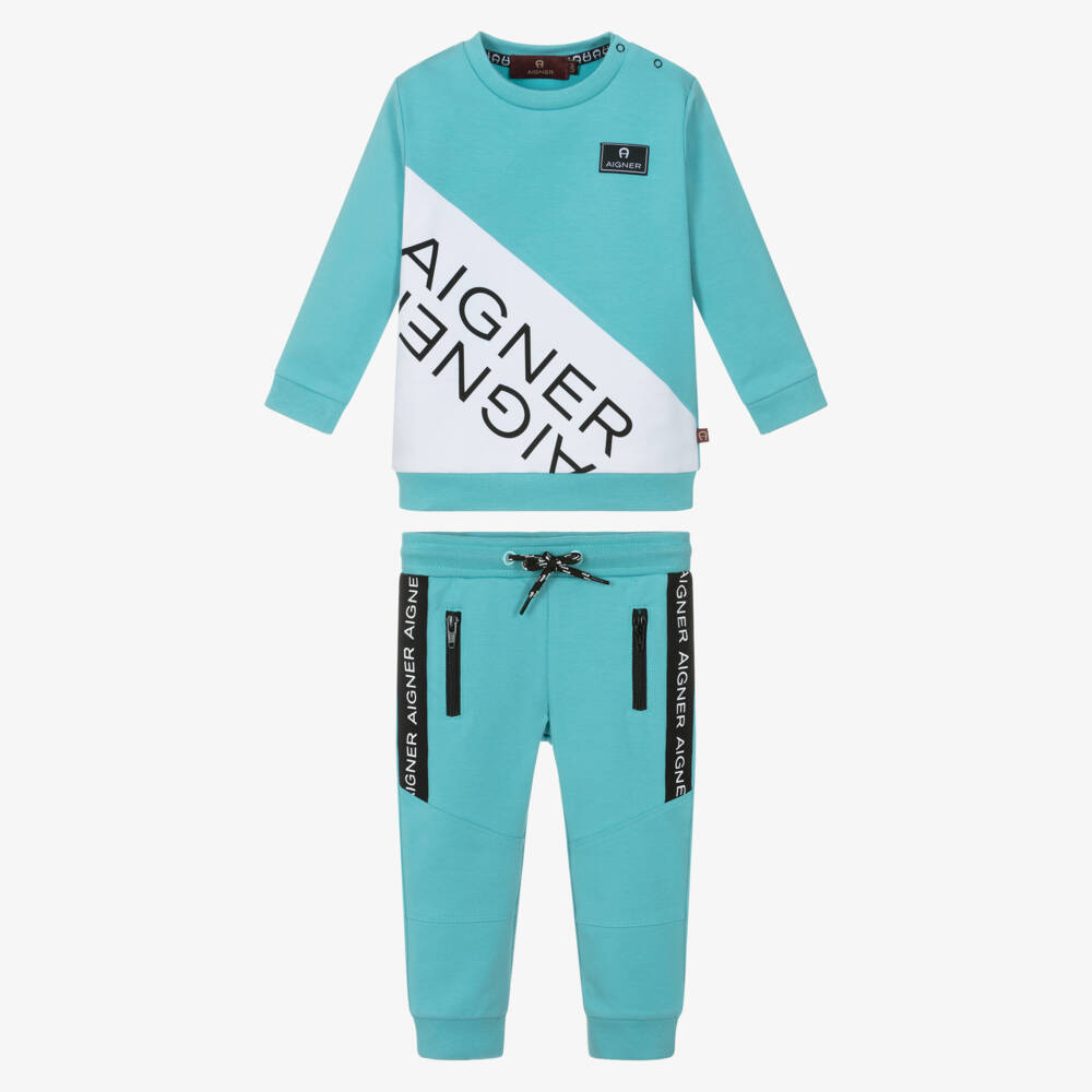 AIGNER-Boys Turquoise Blue Cotton Tracksuit | Childrensalon Outlet