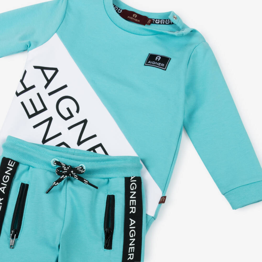 AIGNER-Boys Turquoise Blue Cotton Tracksuit | Childrensalon Outlet