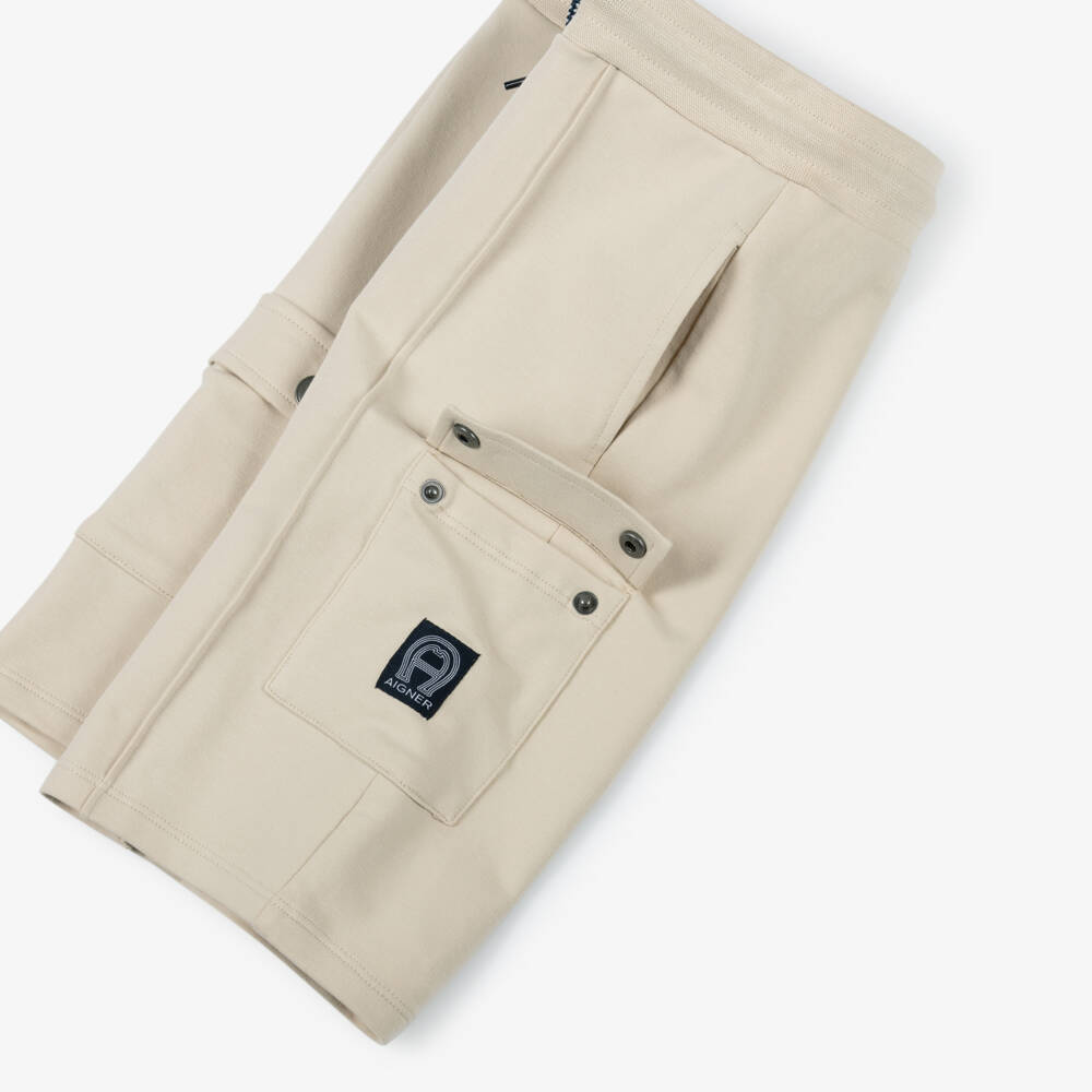 AIGNER-Boys White & Beige Cotton Cargo Shorts Set | Childrensalon Outlet